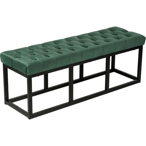 Panca fondo letto imbottita in tessuto velluto verde supporto metallo nero 120 cm BAN10111