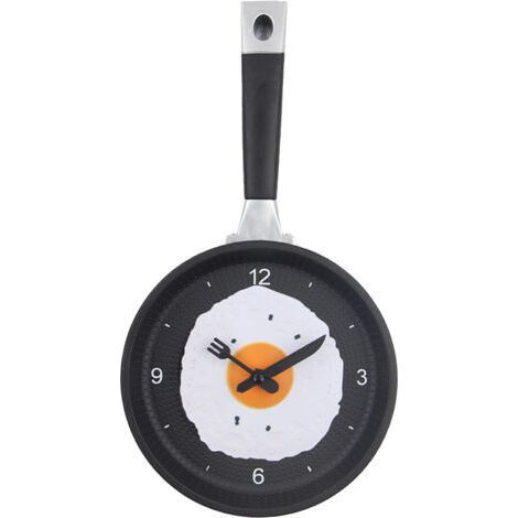 Reloj de pared de ABS con forma de sartén, silencioso, funciona con pilas, ideal para dormitorio, salón o cocina, color negro. (1/5)