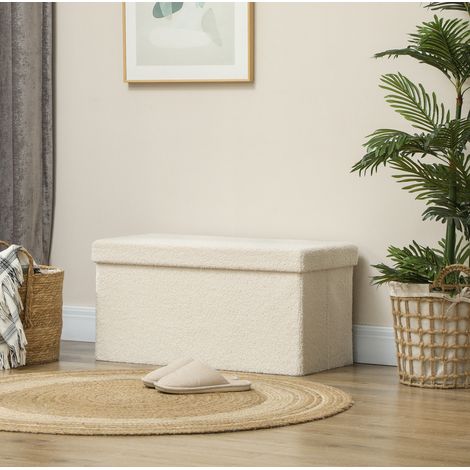 MEUBLIV Klappbarer Sitzhocker mit Stauraum, 76 x 38 x 38 cm, cremeweiß (1/5)