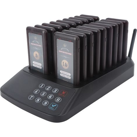 Système d'appel sans fil pour restaurants, avec buzzer, pour le respect de la distanciation sociale. Écran tactile noir mat, prise UE 100-240 V. (1/5)