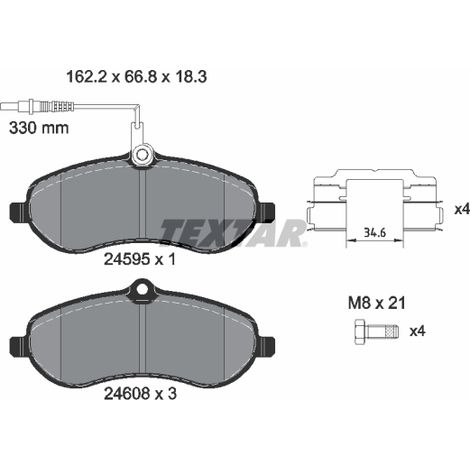 Kit de plaquettes de frein, frein à disque Textar 2459501 CITROËN 0009467548988