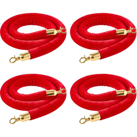 VEVOR Cordon de Delimitation 4PCs de 1,5 m, Corde pour Poteau de Guidage en Velours Rouge, pour Controle des Foules Files deAttente Theatre Fete Mariage Exposition Evenement, avec Crochets Dores (1/5)