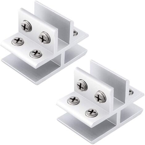 Lot de 2 pinces à verre réglables en forme de T 3 côtés en alliage d'aluminium pour étagère en verre, support de serrage pour 10-12 mm d'épaisseur, 180 degrés