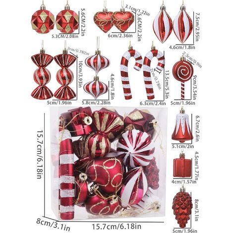 Lot de 16 décorations de sapin de Noël rouge, suspensions pour arbre de Noël, accessoires de fête pour décoration intérieure maison