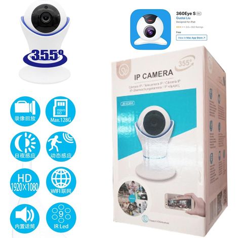 Telecamera Wi-Fi Interno 2MP Full HD 355 gradi con Zoom Ottico Videocamera Sorveglianza con Sensore di Movimento Audio Bidirezionale (1/2)