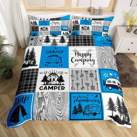 Parure de lit bleue 135 x 200 cm - Décoration de camping rustique - Housse de couette - Accessoires de lit superposés pour camping-car, voiture - Housse de couette pour remorque de voyage (1/5)