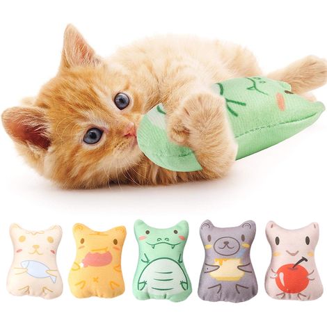 Lot de 5 jouets à griffer et à mordre pour chats, imprimés en couleur : chat, tigre, crocodile, ours et souris. (1/5)