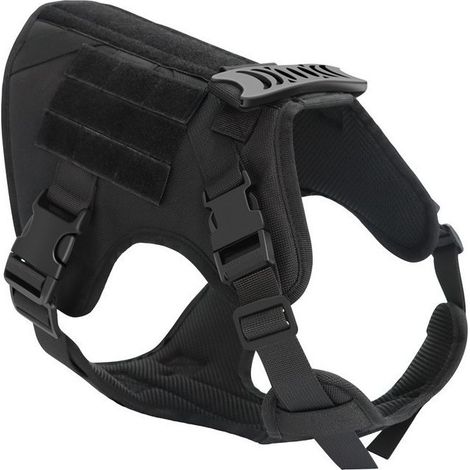 Harnais tactique noir XL pour chien, gilet à boucle pour chien de travail militaire, harnais pour chien d'entraînement militaire sans tension avec clip de ceinture pour la randonnée et la chasse (1/5)