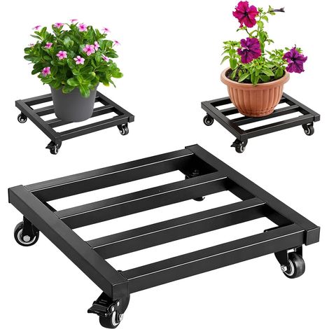 Roulette pour plantes - 30 x 30 cm - Avec roulettes en caoutchouc et frein - Pour plantes, fleurs, vases, extérieur et intérieur, balcon et jardin (1/5)