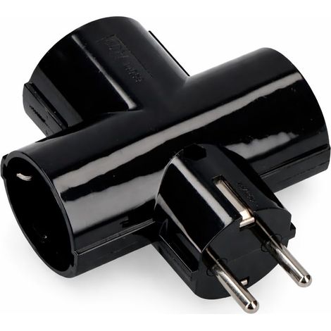 WEBMATEL Adaptador Triple Lateral Schuko 3 Tomas 16A 250V 2P+T Enchufe Europeo Negro (1/3)
