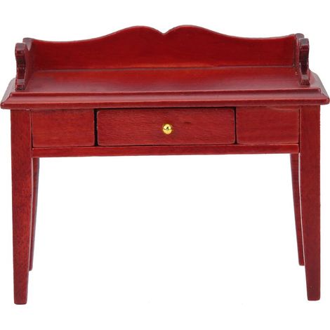 Table miniature en bois rouge 1/12 échelle meuble bureau poupée maison de poupée DIY cadeau enfant (1/5)