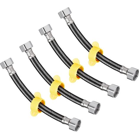 Raccord de Tuyau d'Alimentation pour Robinet 200mm/8" 4Pcs, Raccord de Tuyau d'Alimentation en Acier Inoxydable 304 G1/2 Femelle à G1/2 Femelle pour Cuisine Salle de Bain, Noir (1/5)