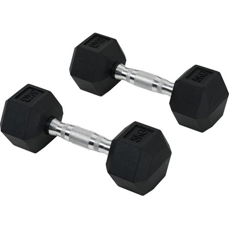 Juego de mancuernas, antideslizante, negros, 27,2 × 10,5 × 7,2 cm, metal, goma, 10 kg (1/5)