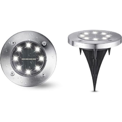 Set of 2 white solar garden lights, 8 LEDs 6000K, IP65 waterproof, recessed outdoor lighting for driveways, lawns and patios (1/4)