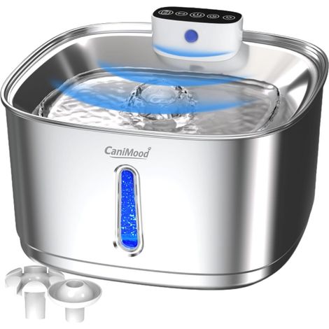 3,2L Fontaine a Eau Chat & Chien Ultra silencieuse sans Fil INOX, avec Filtre, détecteur de Mouvement et LED d'ambiance avec autonomie 60 Jours, multifiltration Distributeur Eau Animaux (1/5)