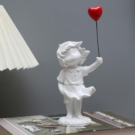 Sculptures de street art, décorations « Fille au ballon » (thème amour), ornements en résine, décorations pour table de salon ou de salle à manger, décorations pour étagère (blanc) (1/5)