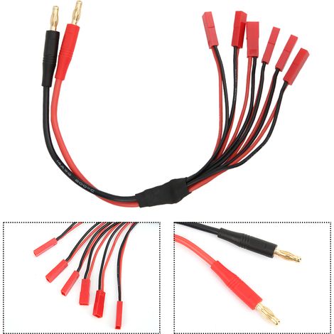 Câble de connexion de 20 cm avec connecteur banane 4 mm vers 6 connecteurs JST femelles pour chargeur Imax B6 B6AC (noir et rouge). (1/5)