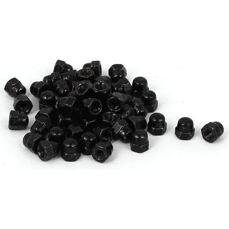 sourcing map Écrou Borgne Noir M3 Hexagonal Dôme Clous Carbure Acier 50Pcs