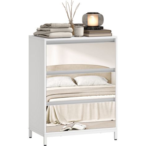 Kommode mit Spiegel, modern, 3 Schubladen, weiß, 60 × 35 × 80 cm, 23 kg (1/5)