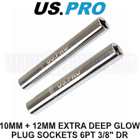 US PRO Tools 10MM + 12MM Extra Deep Glow Plug Sockets 6PT 3/8" DR 3647 (1/3)