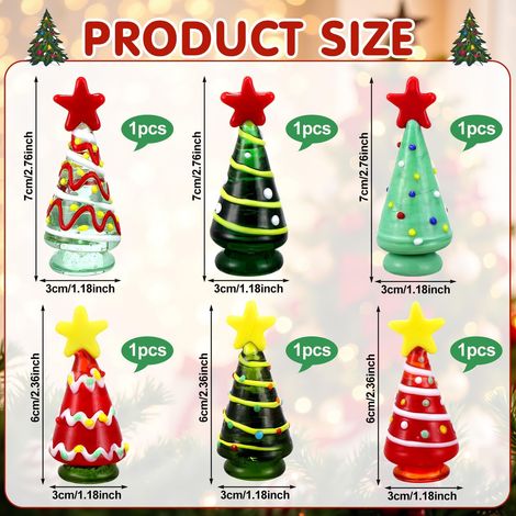 Set di 6 mini statuine in vetro a forma di albero di Natale, 6,1 cm - Statuetta in vetro in miniatura - Bomboniere, decorazioni per case delle bambole - Decorazioni invernali per apparecchiare la tavo (1/4)