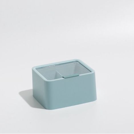 Scatola porta dischetti di cotone con coperchio, organizer da scrivania per dischetti cosmetici, impermeabile e antipolvere, per bagno e uso domestico. (1/5)