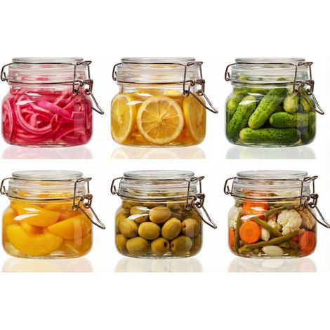 Lot de 6 bocaux carrés en verre avec couvercle hermétique - Bocaux en verre avec couvercles à pince - Bocaux de stockage en verre pour café, sucre, pâtes, céréales, idéal pour la conserve, (1/5)