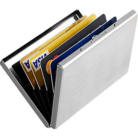 Schlankes RFID-Kreditkarten-Schutzportemonnaie mit Schutz vor Identitätsdiebstahl, Portemonnaie aus Edelstahl und Aluminium mit 6 PVC-Fächern (silber),