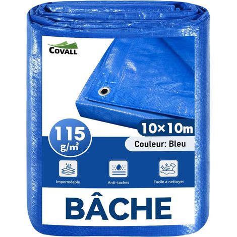 Bâche Bleue 10x10m 115g/m² Imperméable, Protection Extérieure bâche de protection extérieure imperméable, résistante aux UV, pour jardin, tonnelle, camping, meubles, abri de jardin (1/5)