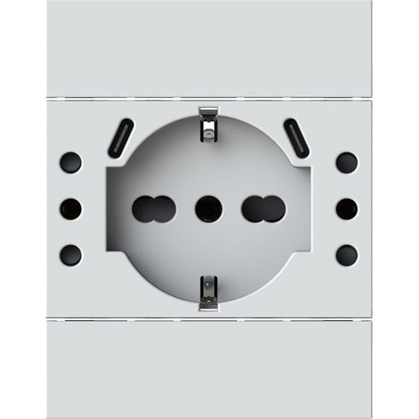 Modulo presa schuko, 2 prese 10A e 2 prese USB 3.1 tipo C, 5Vdc 3A, serie U, bianco, compatibile con serie BTicino Living Now - 4Box USBP503 4BUSBP503.KW (1/5)