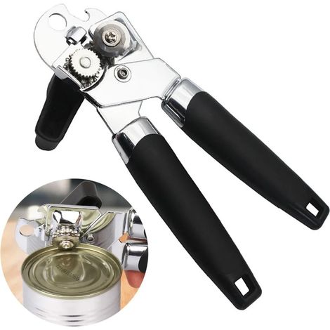 Ouvre-boîte manuel en acier inoxydable avec poignée antidérapante et bouton ergonomique, bord lisse, ouvre-bouteille pour les personnes âgées souffrant d'arthrite (1/5)
