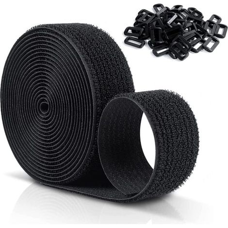 Wiederverwendbare Kabelbinder mit Klettverschluss, 10 x 20 mm, verstellbare Kabelbinder mit 50 Kunststoffschlaufen, schnittsichere schwarze Nylon-Klett-Kabelbinder (1/4)