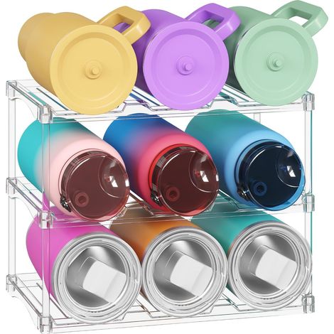 Organisateur Empilable pour Bouteilles d'eau pour Placard, Congélateur, Garde-manger, Porte-bouteilles en Plastique pour Plan de Travail de Cuisine, Armoire, Bureau, 3 étages pour 9 Bouteilles (1/5)