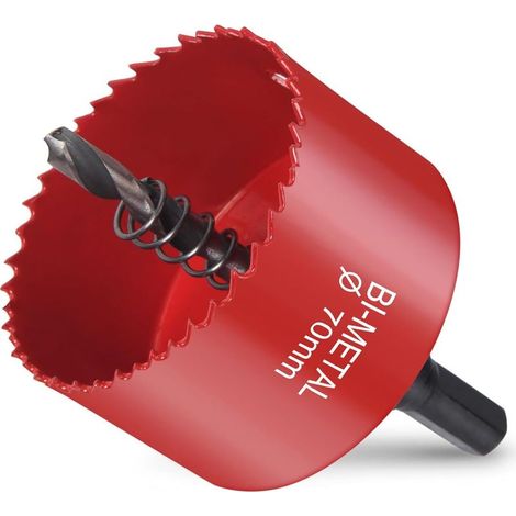 Scie Cloche Bi-métal, Ø70mm M42 HSS Bimétallique Scie Trèpan Scie Trépan avec Adaptateur Hexagonal et Foret de Centrage, pour Percer Plastique, PVC, Bois, Panneaux Fibres, Métal Souple (1/5)
