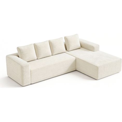ELVMI Sofá Modular en L con Chaise Longue, Asiento Profundo, Sin Montaje, en Pana, Beige (1/5)