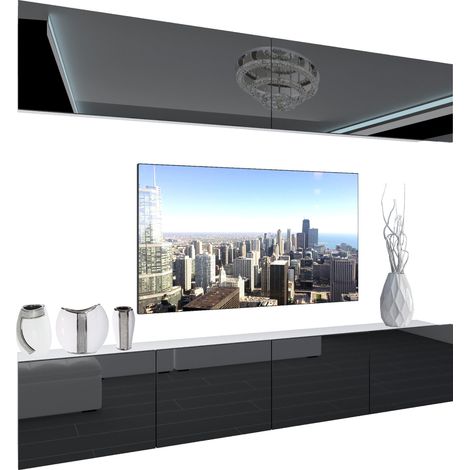 BELINI - Unité Murale TV NEX I Ensemble Muebles de Salon Complet I Ensemble Meuble TV avec Illumination LED I Dimensions: 200 x 180 x 36 cm I Coleur: Noir très Brillant (1/5)