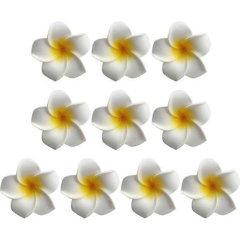 10 eiförmige Haarspangen (7 cm) im hawaiianischen Stil, perfekt für eine Strandparty auf Hawaii (weiß und gelb). – 7,00 x 7,00 x 4,50 cm (1/4)