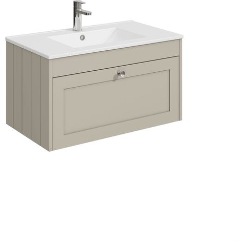 Balterley Butterton 800mm Wall Hung 1 Drawer Unit with Minimalist Basin 1 Tap Hole - Pebble Grey (1/4)