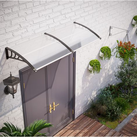 Auvent de porte 195 x 75 cm en polycarbonate 5 mm transparent, cadre aluminium HAVRYA (1/5)