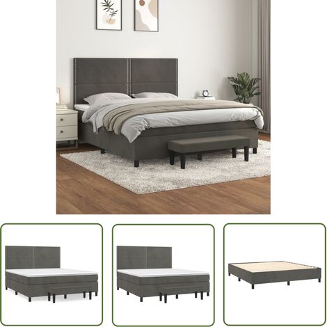 The Living Store Boxspringbett mit Matratze Dunkelgrau 160x200 cm Samt - Samtbett - Boxspringbett - Doppelbett - Bettauflage - Nachttisch (1/5)