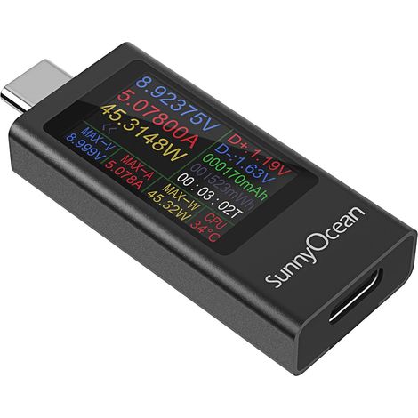 Testeur USB C, Multimètre Numérique Type-C, Voltmètre PD 4-30V 0-12A 0-360W, Testeur de Courant, Power Meter, Testeur de Capacité USB, Détecteur de Puissance (1/5)