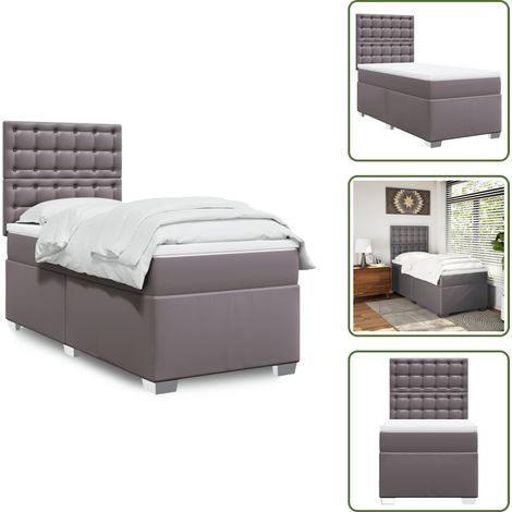 Sommier à lattes de lit avec matelas Gris 90x190 cm Similicuir - Sommier À Lattes De Lit - Sommiers À Lattes De Lit - Lit - Meuble De Chambre À Coucher (1/5)