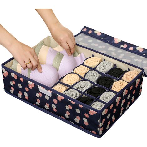 Boîte De Rangement Pour Sous-Vêtements - 17 Compartiments - Avec Couvercle - Pliable - Antipoussière - En Tissu Oxford - 44 x 29 x 12 cm (1/5)