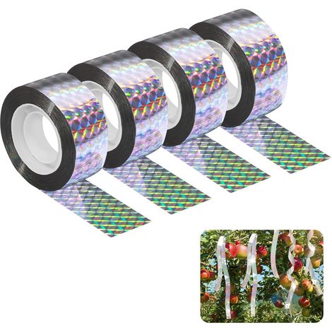 Lot de 4 bandes anti-oiseaux double face contre les oiseaux - 80 m x 2,4 cm - Pour protéger les maisons, les jardins, les cours (1/5)