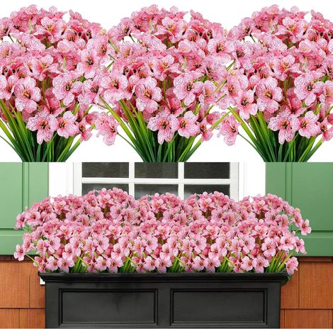 Lot de 10 fleurs artificielles d'extérieur résistantes aux UV, ne se décolorent pas, plantes en plastique pour jardin, porche ou fenêtre.-AquaForge (1/4)