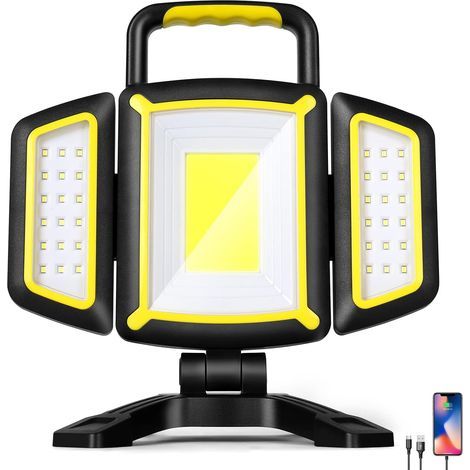 Lumière magnétique, Lumière de travail LED portable avec 5 modes, Batterie rechargeable, 3000 lumens, Jaune, Impermeable (1/5)