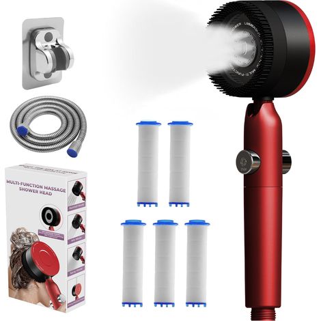 Pommeau De Douche Haute Pression, Pommeau Douche Anti Calcaire, Filtre Shower Head avec 15 Étapes Filtre5 et Tuyau 1,5M,Support,4 Types de Jets Douchette Salle de Bain avec Bouton D'arrêt D'eau (1/5)