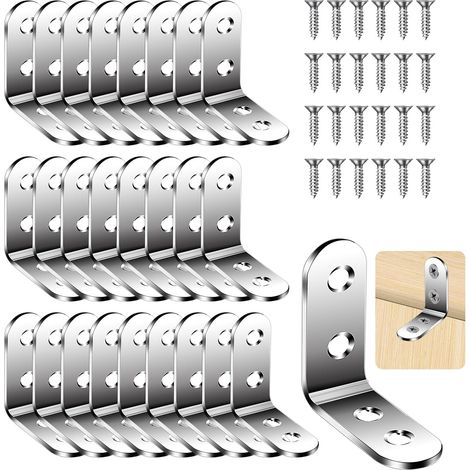 Lot de 26 Equerre d'assemblage, Équerre de Fixation en Forme de L, Équerres de Fixation, Équerre de Fixation en Métal, Equerre Inox pour la Fixation et la Réparation de Meubles(40x40x16mm) (1/5)