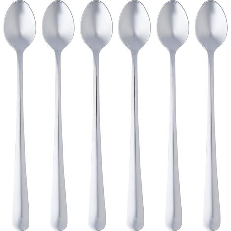 Juego de 6 cucharas para latte macchiato, de acero inoxidable, con borde redondeado y diseño ergonómico, ideales para bares y el hogar. (1/5)