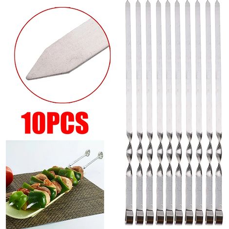 10 pezzi BBQ Grill Kebab Rostfritt stål Långa köttspett Utomhusgrillverktyg Grillspett (1/5)